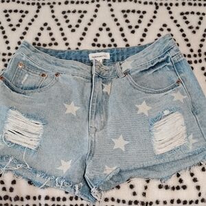 Dance & Marvel Sky Blue Star Patterned Jean Shorts